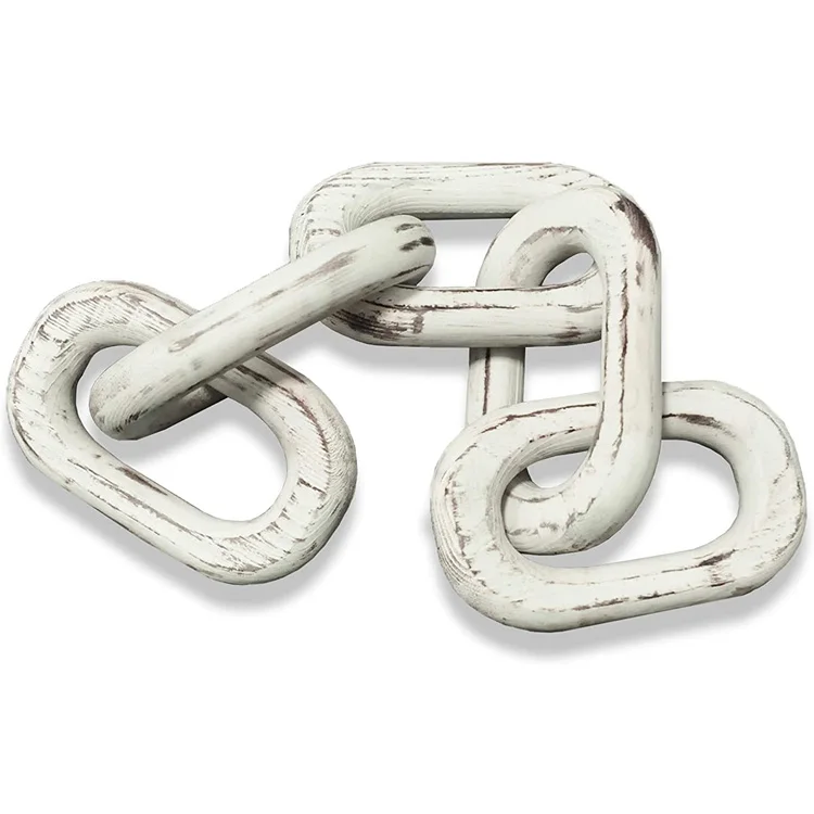 Wooden vintage white engraving 5 chain link modern farmhouse decoration wooden chain