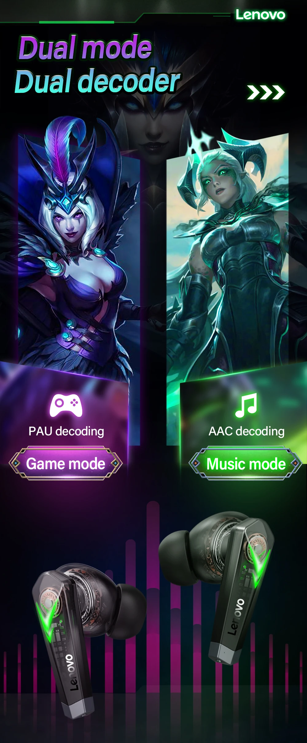 100% New Original Lenovo LP6 TWS Gaming Earphone Wireless Blue tooth Headphone With Dual Mode Headset Mic Music Earbuds