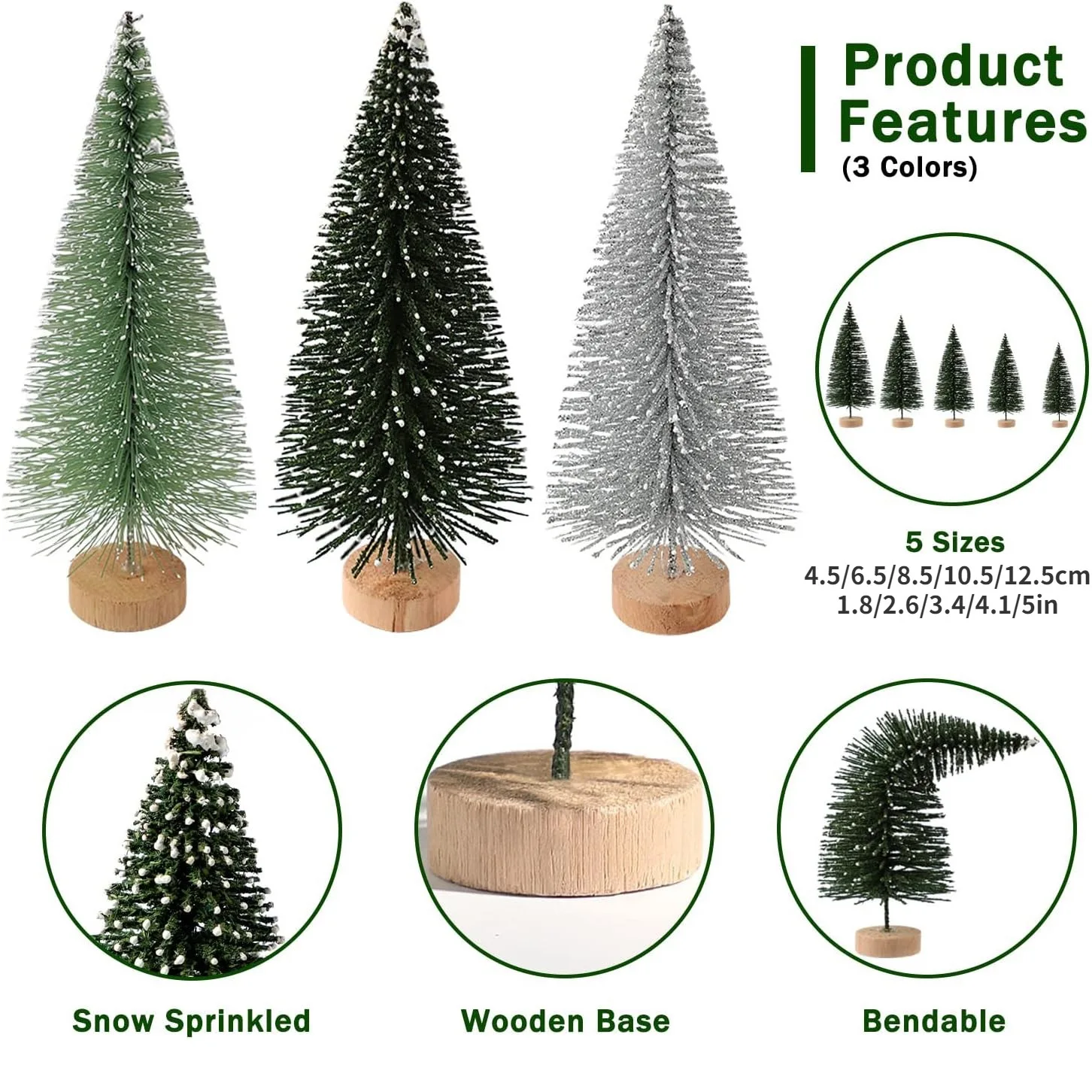 Mini Artificial Christmas Trees Sisal Snow Trees with Wooden Base for Christmas Decor Party Home Table Craft Christmas Tree Set
