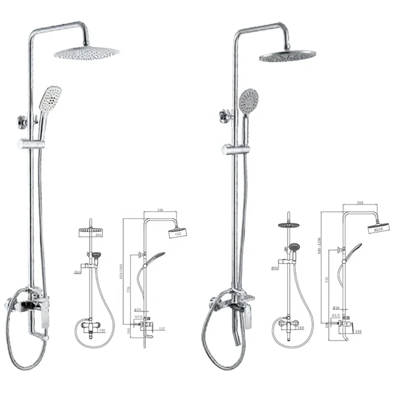 Gold hot and cold luxury indoor mall bathroom taps shower mixer head faucet column stainless steel brass shower set with heating