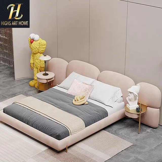 Italian Bed Luxury Villa Master Bedroom New Design Stone Bed Widescreen Headboard 1.8m Double Bed Creative Furniture