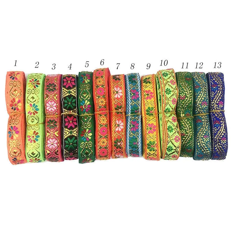 2 cm diy garment sewing material flower jacquard webbing ribbon gold thread sew on dress bags decorative ethnic fabric lace trim