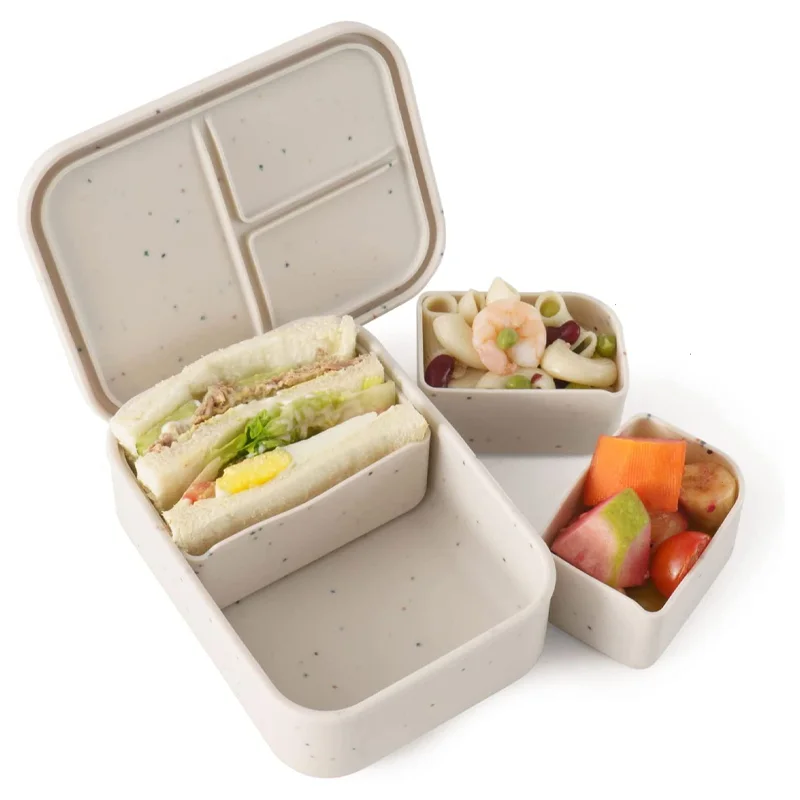 2022 Microwaveable Silicone Kids Snack Container 3 Compartment Bento Silicone Lunch Box For Kids