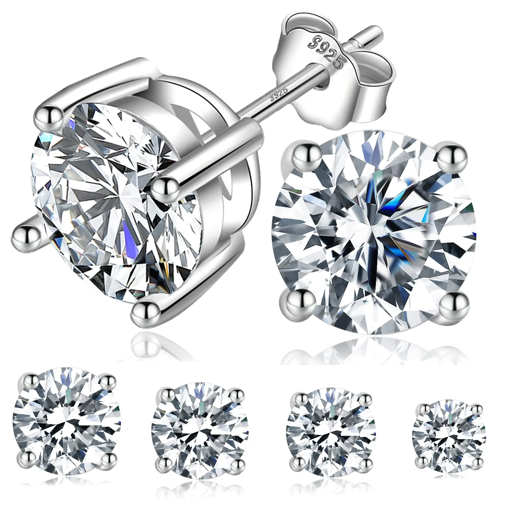 1 2 3 Carat Authentic Sterling Silver S925 Friction Back Stud Earrings with Moissanite Fine Jewelry with Certificate