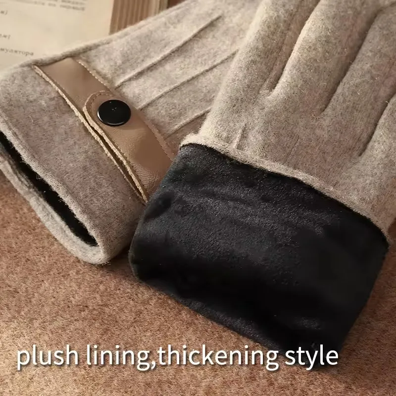 Hot sale touchscreen winter mittens custom plush lining outdoor driving men wool warm gloves