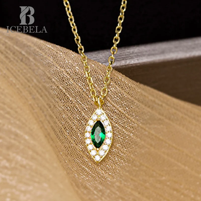 Wholesale 925 Sterling Silver Necklaces Luxury Elegant Vintage Fine Jewelry 14k Gold Plated Emerald Pendant Necklaces For Women