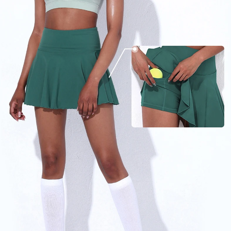 Customizable logo yoga fitness sports skirt wholesale with pocket sexy tennis short skirts two piece pant skirt|pantskirt