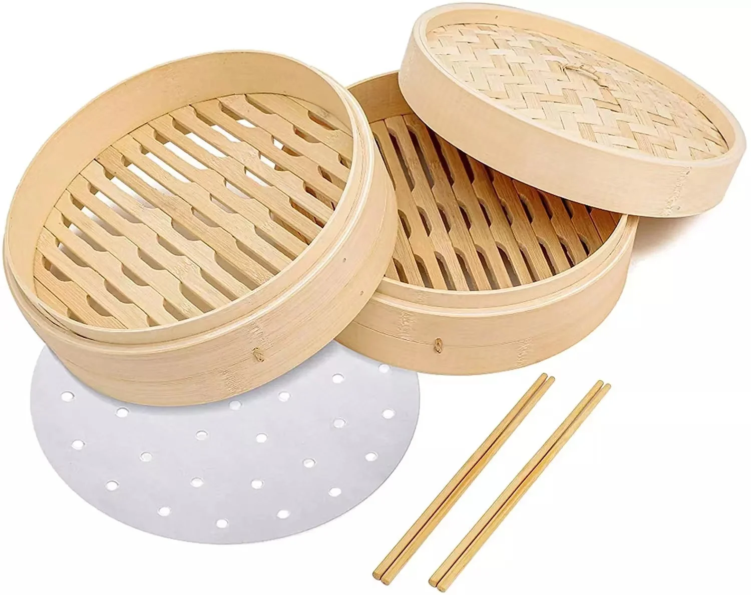 10 Inch Bamboo Vegetable Steam Pot 2 Tier Bao Buns Basket Containers With Custom Logo Box