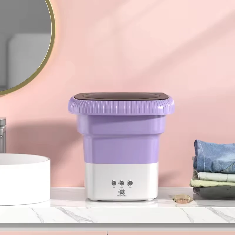 Portable 6L Mini Automatic Small Electric Washer Bluelight Anti-Bacterial Elution Integrated Household Folding Design Plastic