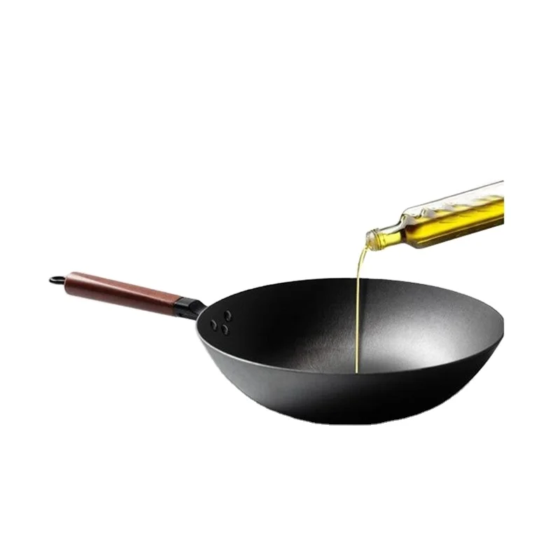 Big size Pre-seasoned Black Cast Iron Non-Stick Wok with Stainless Steel Lid for general use