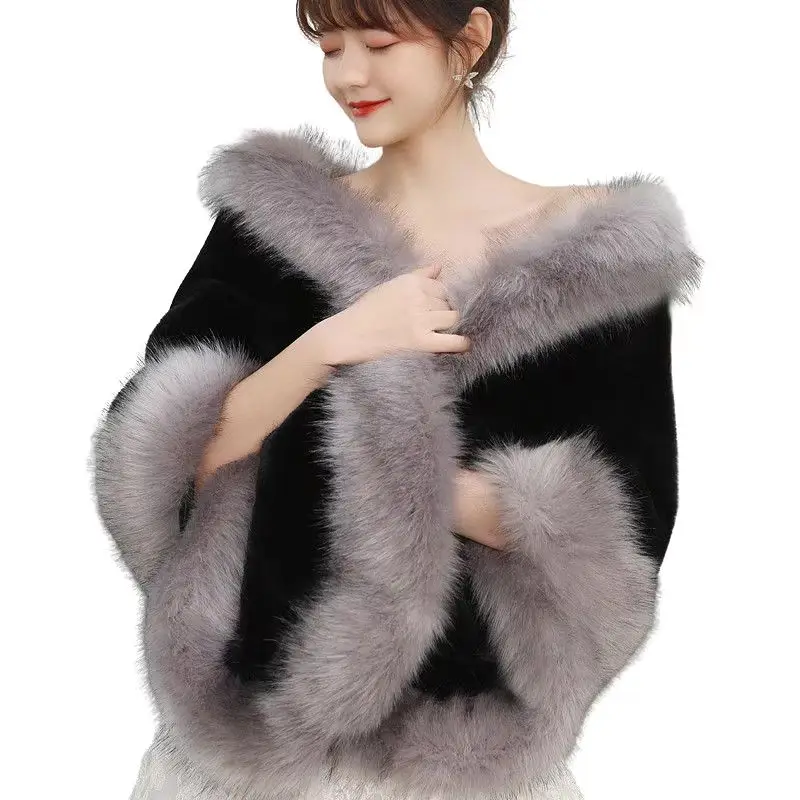 Manufacturers Luxury Winter Cape Wedding Decoration Scarves Fox Fur Ponchos Ladies Faux Fur Shawl