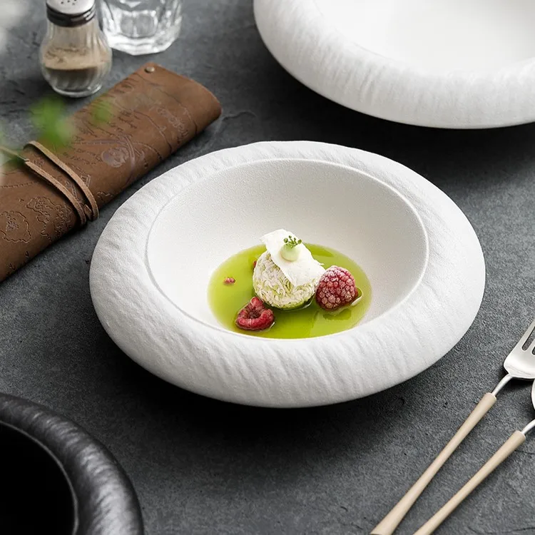 Wholesale Nordic Matte Frosted Restaurant Service Tray Black Round Crockery Tableware Soup Pasta Ceramic Porcelain bowl