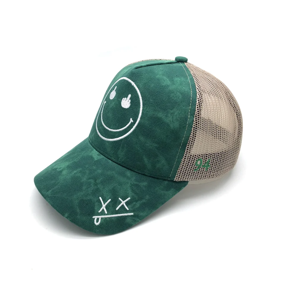 
custom embroidery tie dye washed canvas 5 panel trucker hat 