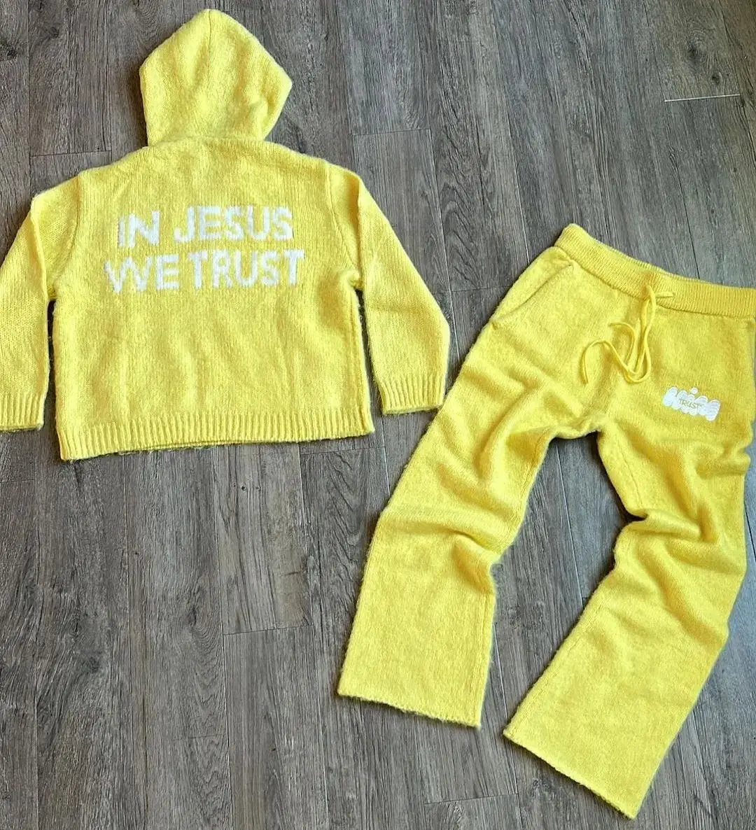 OEM ODM CUSTOM MAN MOHAIR SWEATER SET tracksuit sweatsuit sweatpants hoodies mentracksuit fashion casualweaer street usastyale