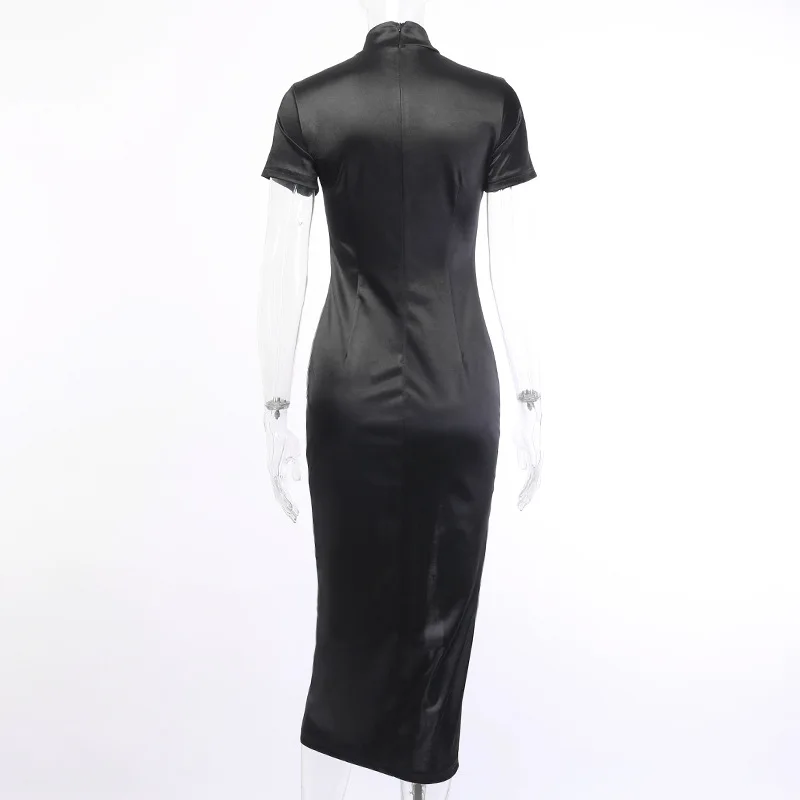 Black Cheongsam Modern Dress With Split Dragon Embroidered Maxi Dress Elegant Casual Chinese Dresses
