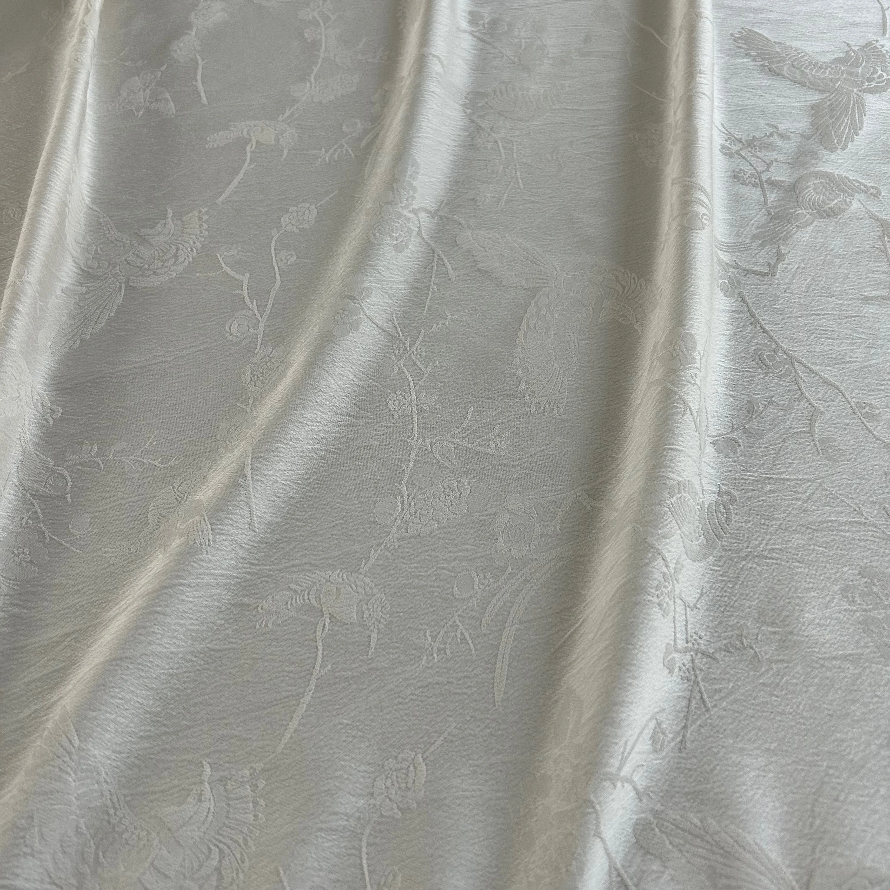 3314 Acetate Like Satin Embossed Jacquard Fabric With Singing Birds & Fragrant Flowers Embossing Pattern For Cheongsam Dresses
