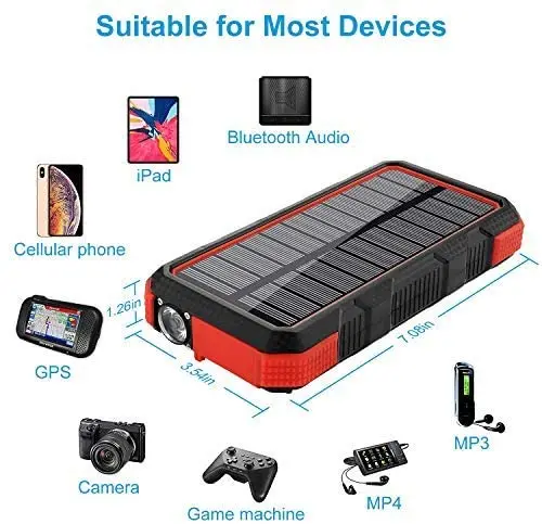 25000mAh PD QC18W Solar Power Bank Portable Charger 7.5W/10W Qi Wireless Charger 4 Output 2 Input Huge Capacity with Flashlight