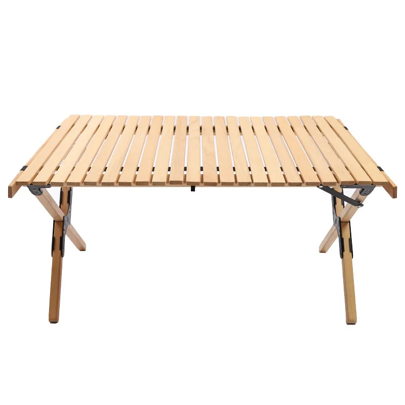 Outdoor Multi Functional Simple Setup Short Camping Folding Roll Wood Table For Beach