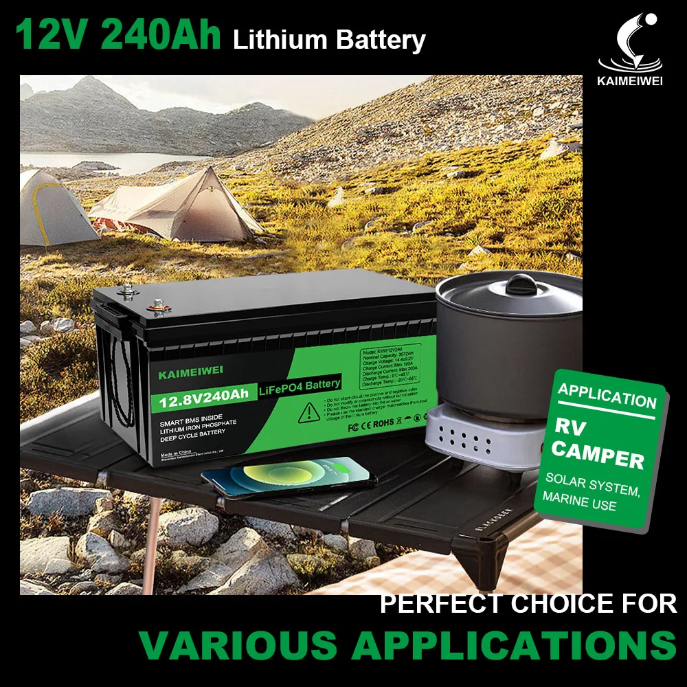 Lithium-Ion Batteries for RVs Marine Use  Campers Stocking 12V 12.8V 24v 100Ah 150Ah 200Ah 240Ah 300Ah LiFePO4 Phosp Batteries