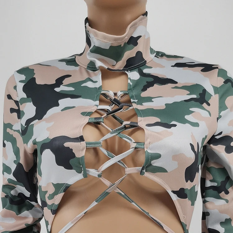 
Ladies Autumn 2piece Sets New Product Ideas 2021 Stand Collar Camouflage Two Piece Sets Winter Apparel -YY 