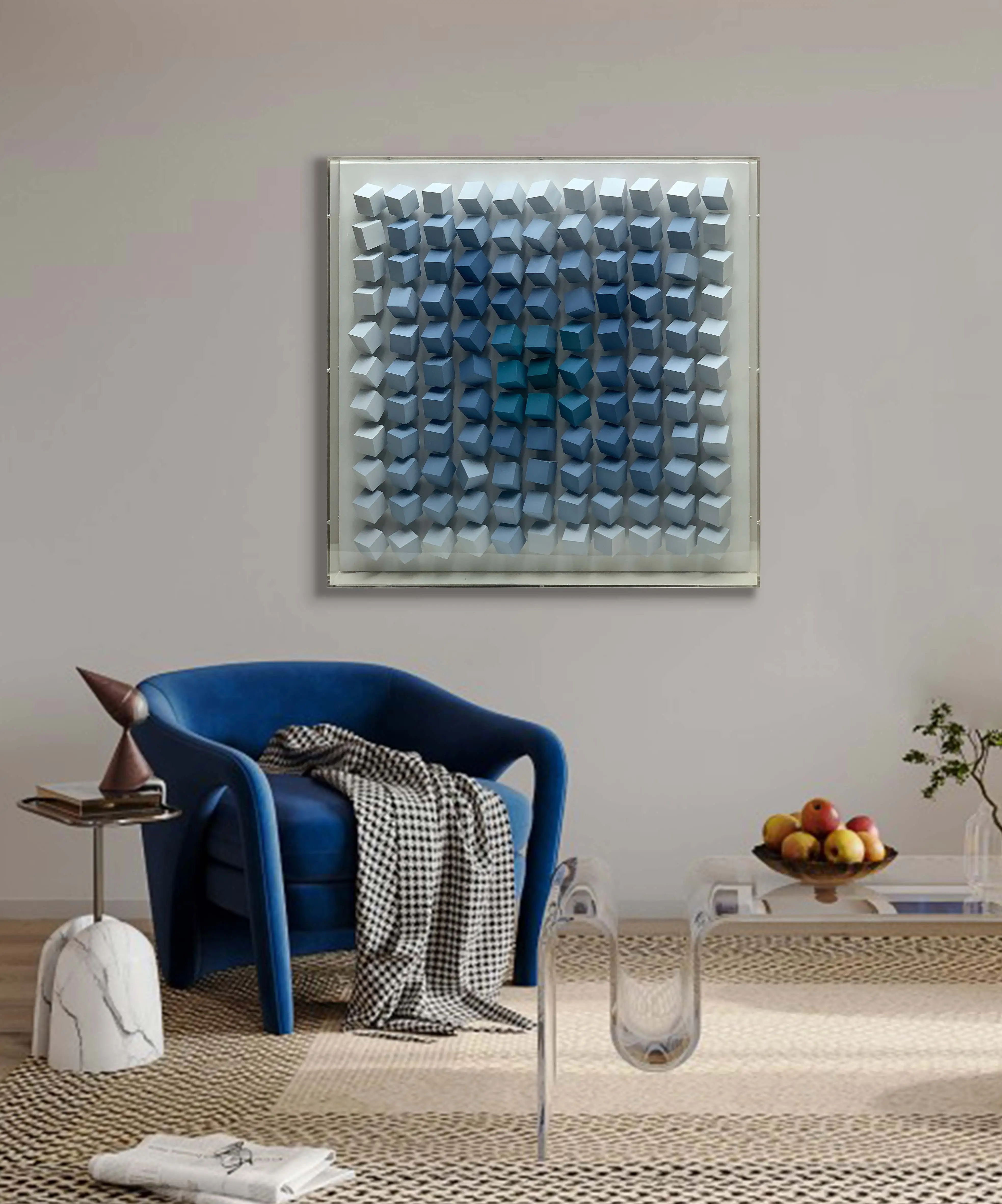 Home Decor Mosaic Mixed Media Artwork Wooden Block 3D Painting Framed Wood Carved Wall Art