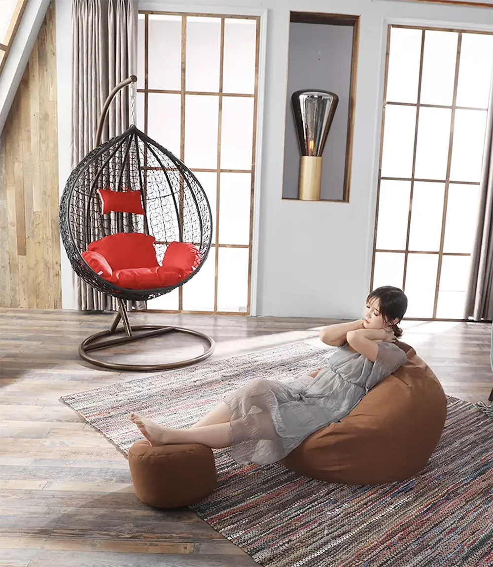 Luxury Garden Patio Hanging Egg Swing Chair With Cushion Furniture Rattan Hammock