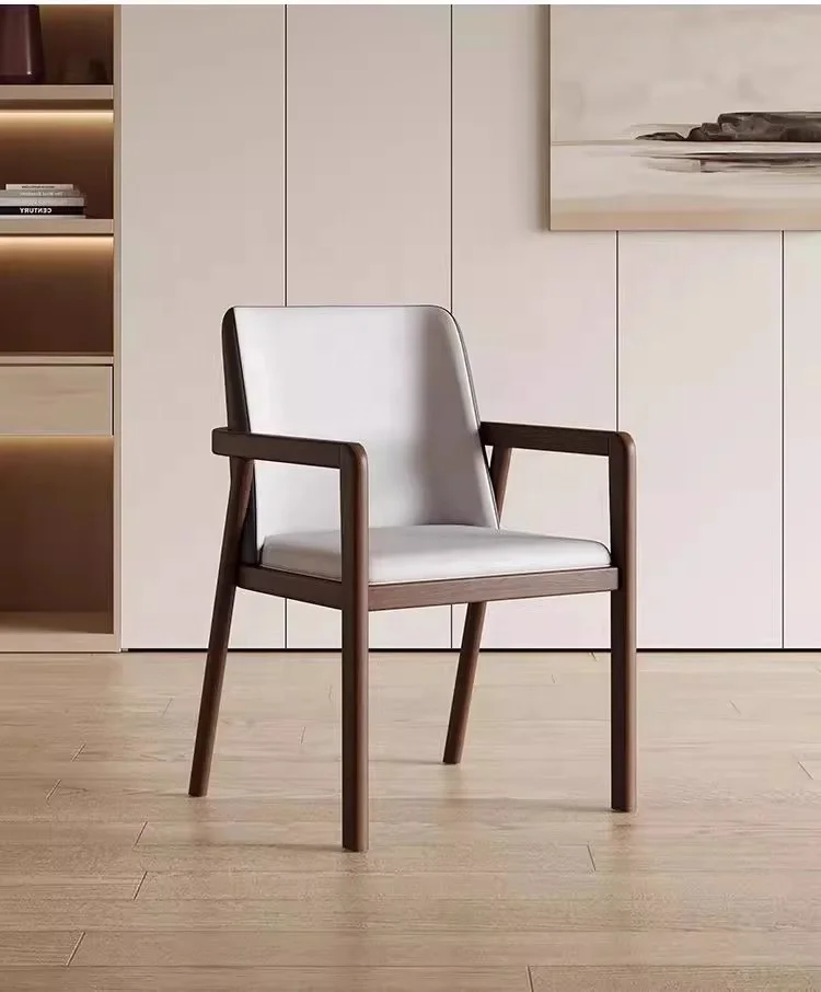 Nordic simple art solid wood chair dining chair armrest home mahjong new Chinese tea back office chair