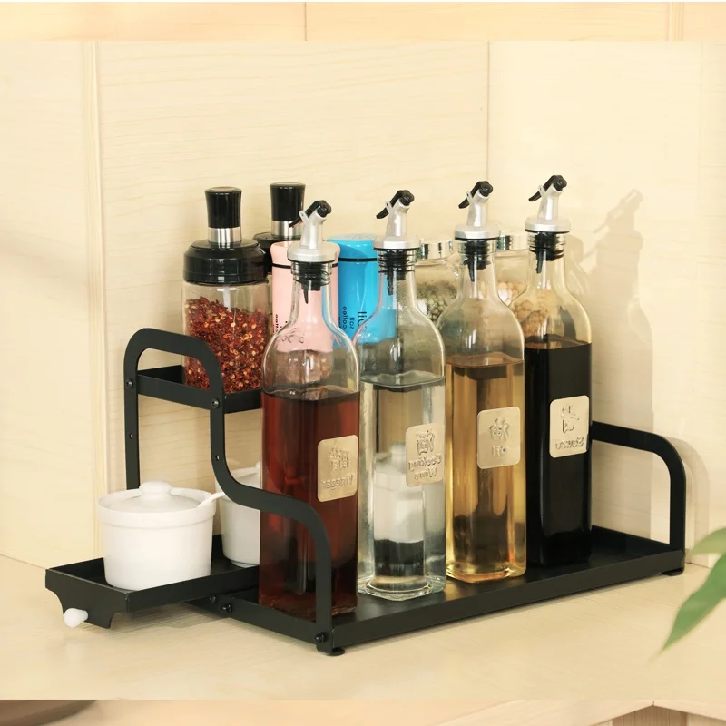 black color corner shelf kitchen stand accessories spice rack kitchen seasoning organizers