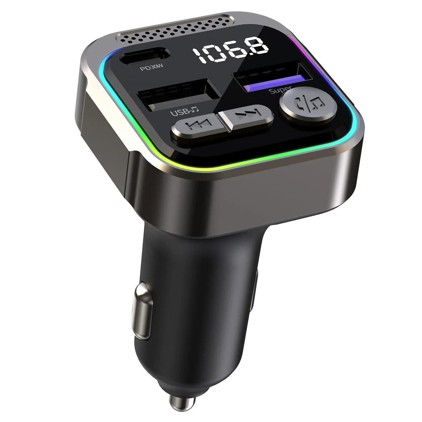 Car Blue Tooth 5.3 USB Charger PD30W QC 3.0 Car MP3 Player Music FM Transmitter Hands-free Calling Compatible with 12V/24V Cars