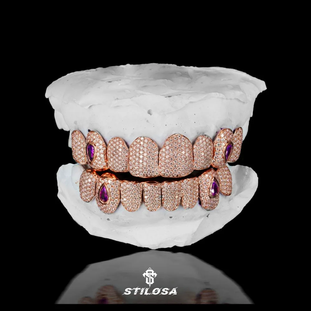 fashion jewelry 10K 14K 18K Custom Gold Teeth Grillz With Round Brilliant Cut  Hip Hop Moissanite Grillz