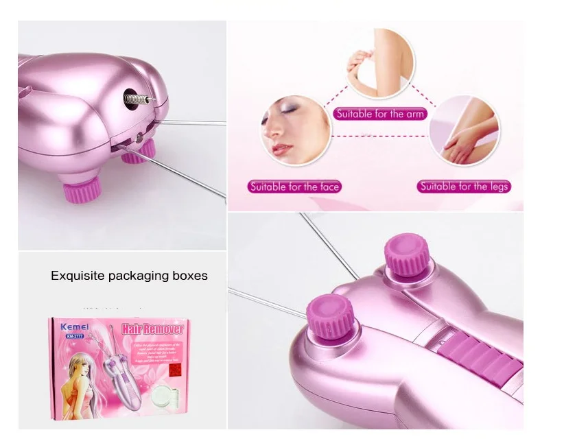 Kemei Lady Electric Epilator Butterfly Design Face Cotton Thread Defeather Epilator Women Facial Hair Remover Machine