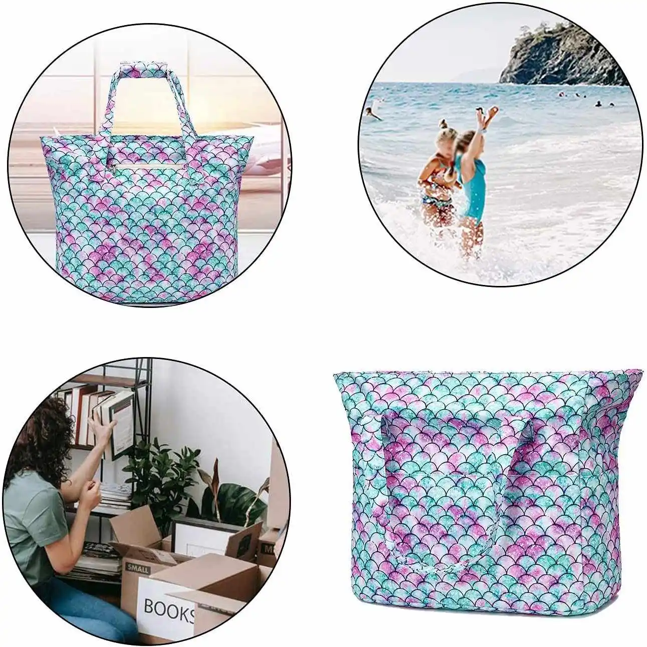 women beach bag waterproof Beach Tote Pool Bags With Wet Compartment for Weekender Travel