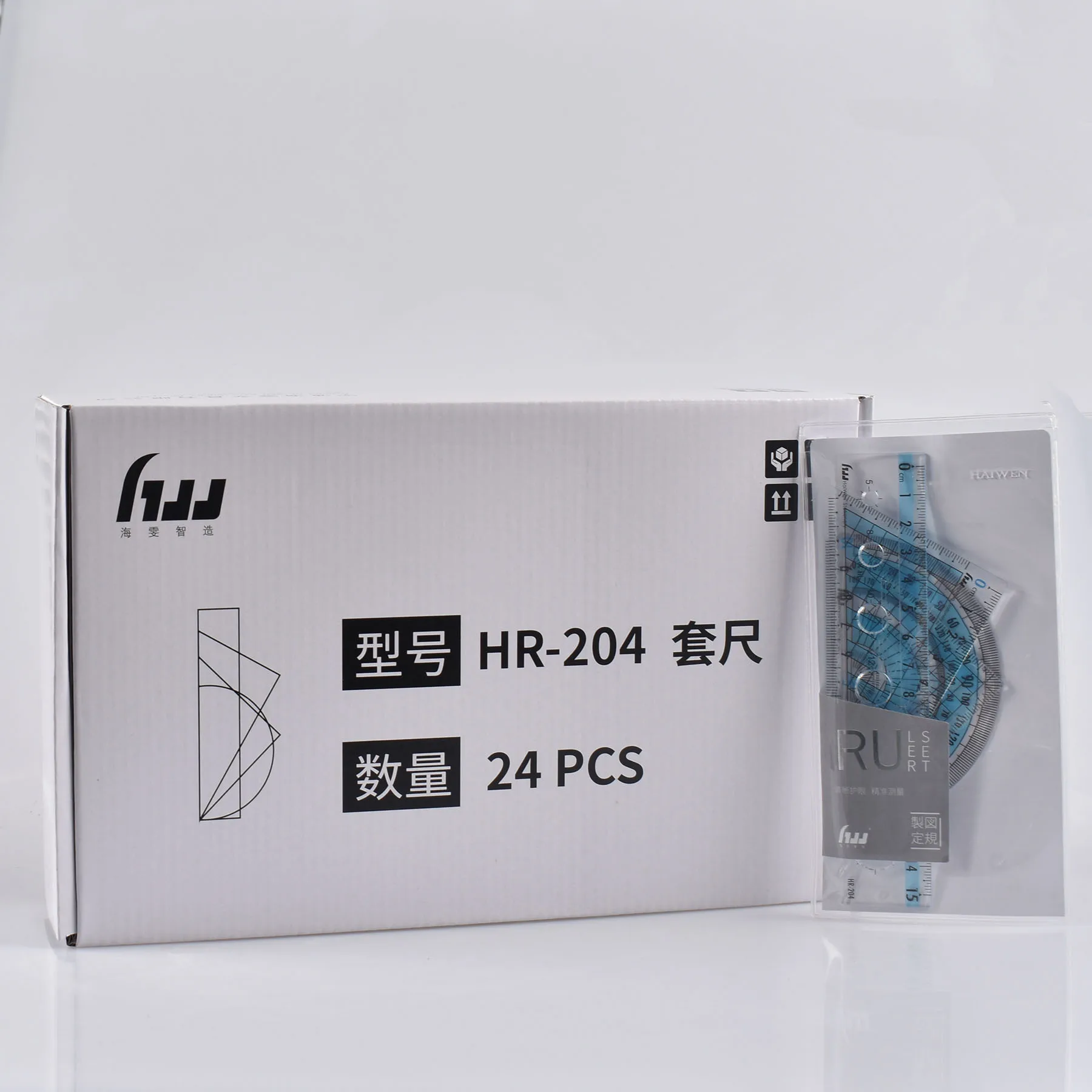 Haiwen band top  quality back to school ruler set student stationary scale ruler set square protractor in box