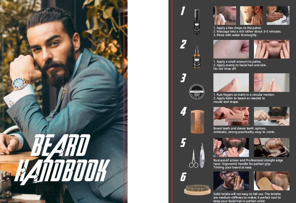 Deluxe Beard Oil Growth Serum Set Box Wash Roller Wax Balm Cream Butter Men Beard Grooming Kit