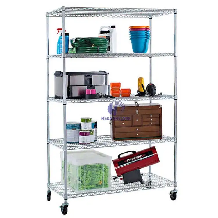 HEDA High Quality Customized Chrome Wire Shelf Chrome Wire Rack With Wheels