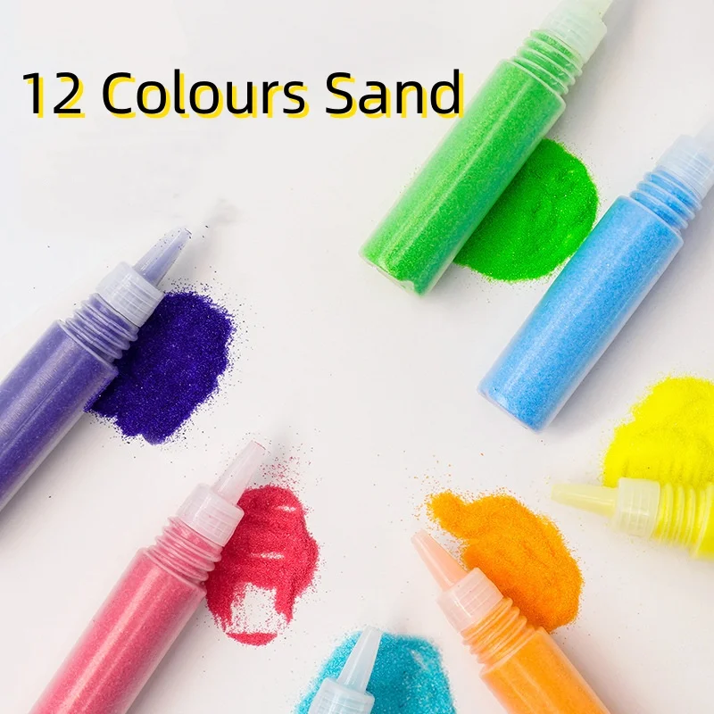 Sea Animals Painting Sand Art Pictures DIY Paper Crafts Kits 12 Colours Sand Painting For Kids Gift