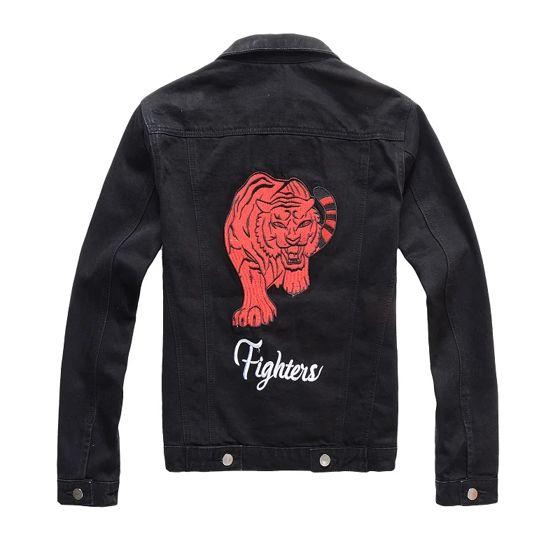 
New France Style #416 Mens Embroidery Red Tiger Moto Biker Blac men denim jacket coat <span style=