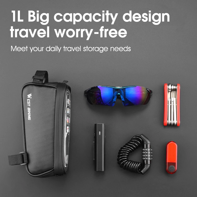 Simple Touch Screen Leather Front Tube Bag Earphone Hole 7 inch Bicycle Bag Waterproof Bike Tube Frame Phone Holder Bag