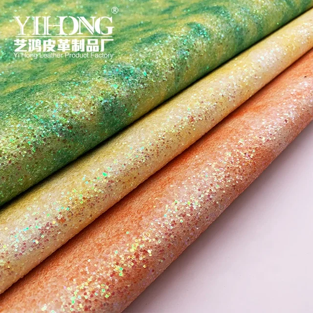 (FA-021)Rainbow Glitter Fabric 1.0 mm Sequins Pu Leather for bows shoes and bags