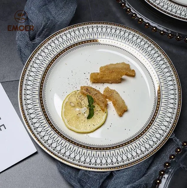 European creative transparent glass disk with gold edge bead pad plate hotel fruit dish Western tableware