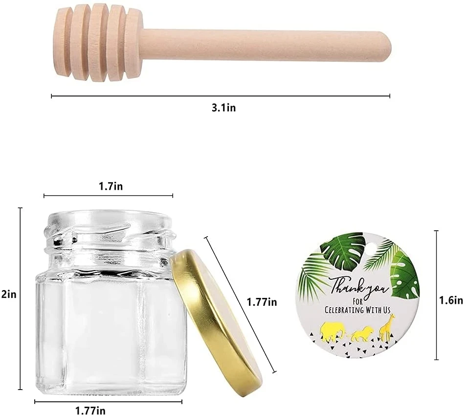 High quality 45ml Mini Hexagon Honey Jar With Gold Lid for Gifts Wedding Favors Honey Jams Jelly Candy