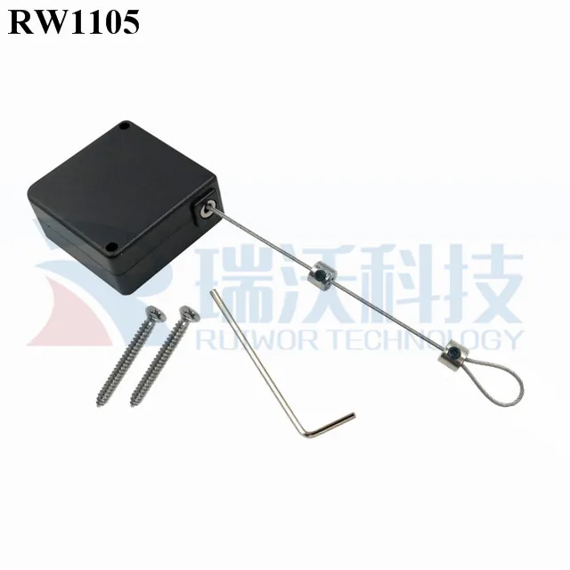 RUIWOR RW1105 Square Retractable String Reel Plus Adjustalbe Lasso Loop by Metallic Lock Allen Key for Jewelry Security Display