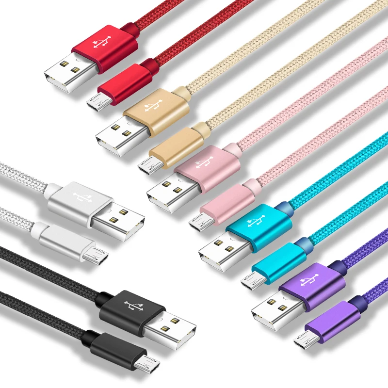 Заводской OEM 1 м 2 м 3 м нейлоновый Плетеный Micro USB кабель Синхронизация данных USB зарядный кабель для Samsung для Huawei Android Phone