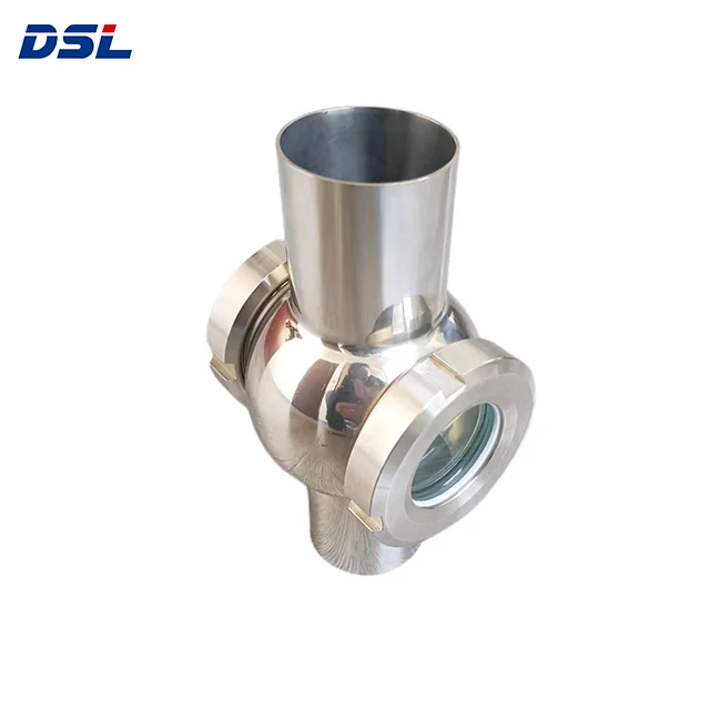 sanitary Stainless Steel SS304 SS316L Four Way Cross Fluid Viewer Sight Glass, Hygiene Grade Sight Glass