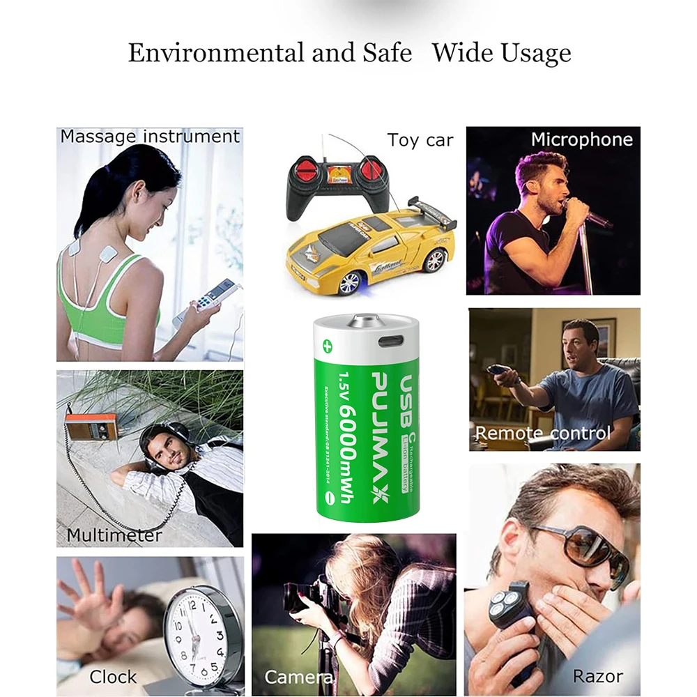 PUJIMAX Constant Voltage C Size Lithium Ion Battery 6000mWh 1.5V Type C Charging Rechargeable Batteries USB C Li Ion Battery