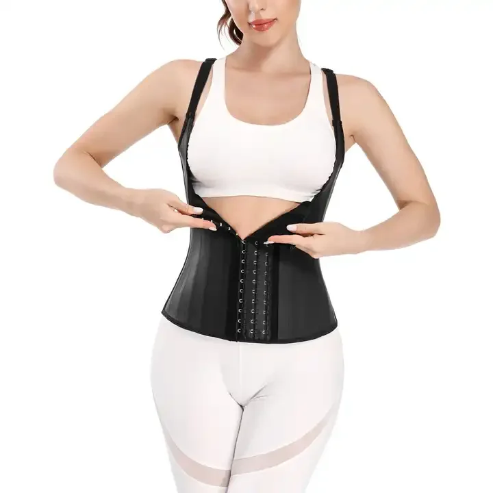 Fajas Colombianas Shinny Latex Corset Women Slimming Belt Waist Trainer Vest With Strap Cinturilla and Chaleco With 3 Brooches