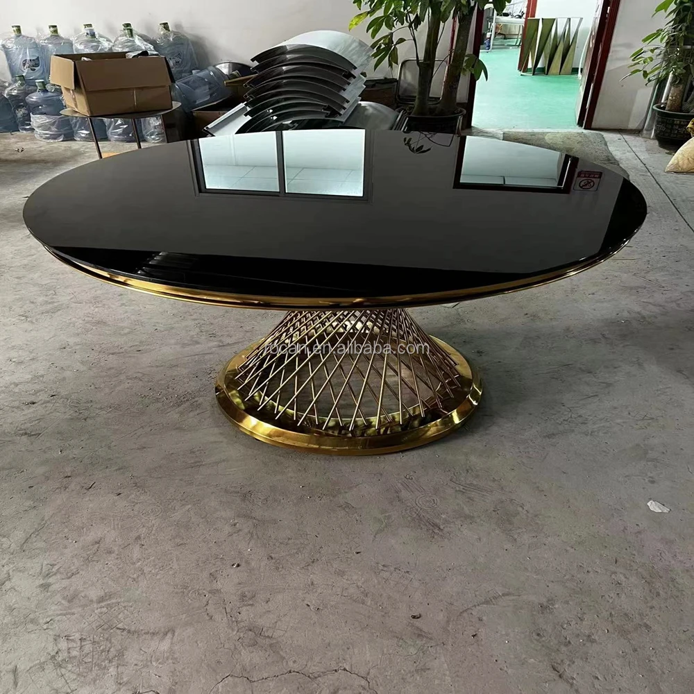 Black Glass Round Gold Cake Table With Wheel Luxurious Spoke Cake Table With Wheel Wedding Decoration