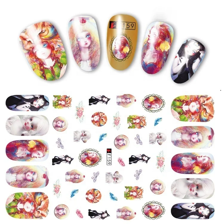 Самоклеящиеся наклейки для ногтей серии F156 с изображением мультяшных девочек кроликов оленей цветов