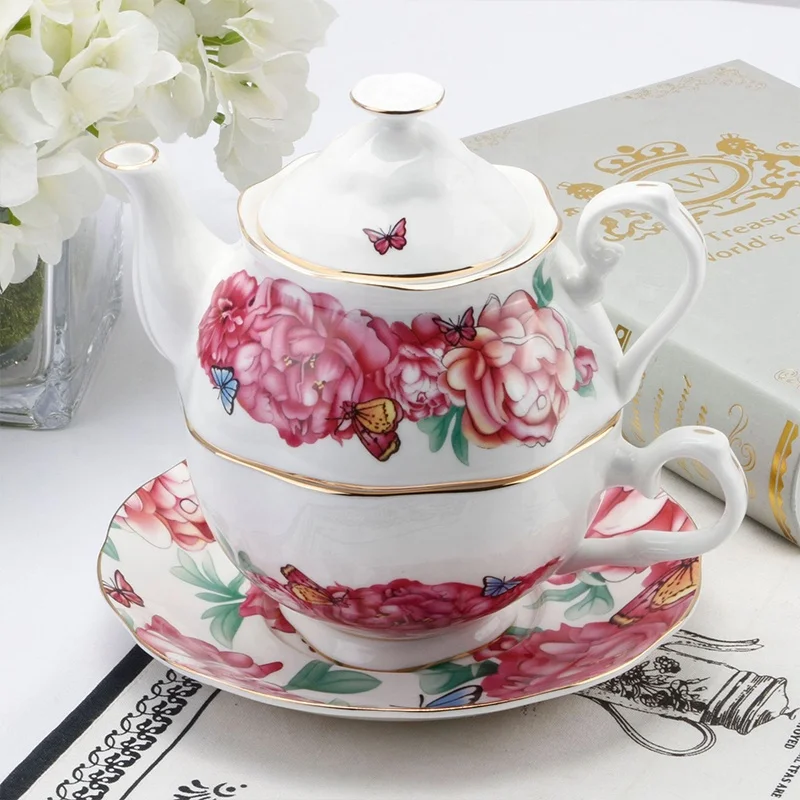 chinese suppliers royal floral decal bone china tea pot cup set teapot tea for one set for coffee shops