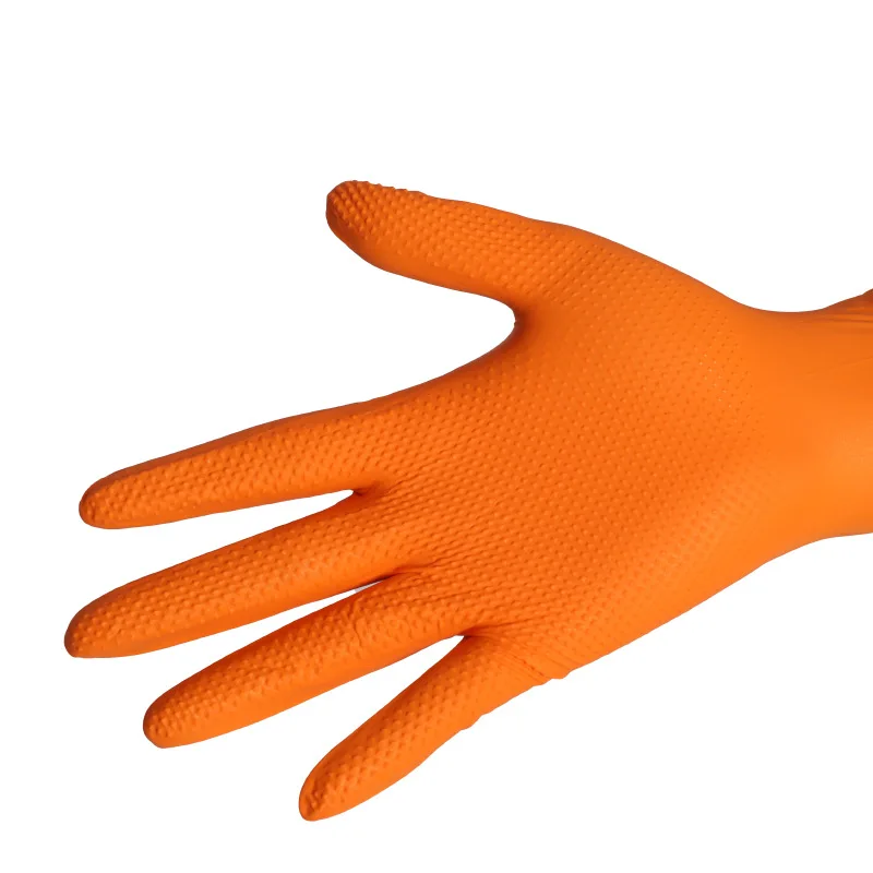 Хит продаж, сверхпрочные рабочие перчатки с покрытием, 8 мил толстые нитро-100 оранжевые эльдивовые нитриловые перчатки для механика